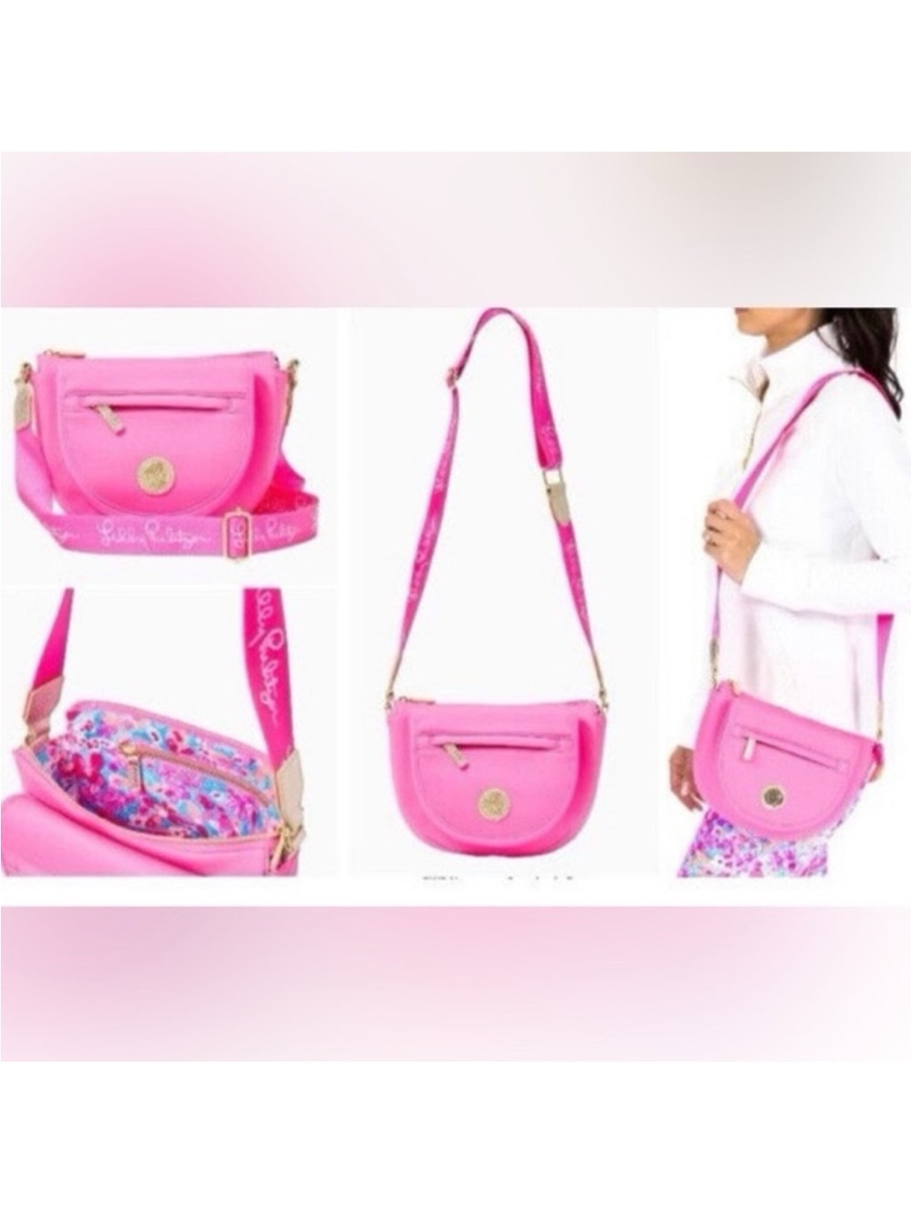 Lilly Pulitzer NWT Giavanna neoprene crossbody bag in Aura Pink! - Picture 2 of 3